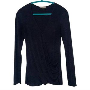 Silence + Noise Charcoal Gray Long Sleeve Draped Blouse